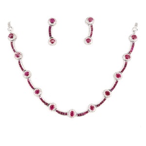 Ruby And Diamond 925 Sterling Silver Necklace & Earrings Set, Wedding Day Jewelry, Natural Ruby Diamond Jewelry set, Bridal Jewelry