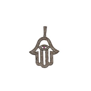 Hamsa Charm, Diamond Hamsa Charm, Pave Diamond Hamsa Charm Pendant, 925 Sterling Silver Hamsa Pendant, Diamond Pendant, Diamond Jewelry