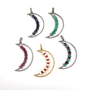 Pave Diamond Crescent Moon Pendant ,925 Sterling Silver Charm, Pave diamond Finding, jewelry making supplies