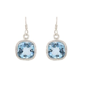 Natural Blue Topaz Studs Earrings, Gift For Mom Sterling Silver #Jewelry, December Birthstone,  Blue Gemstone, Drop Studs, Blue Topaz