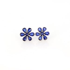 Natural Royal Blue Sapphire  Earrings, Bridal Earrings, Sapphire Studs Jewelry, Flower Design Blue Sapphire Studs, Pear Cut Gemstone Studs