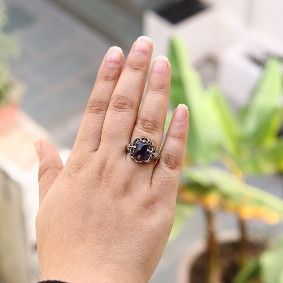 Antique Art Deco Amethyst 925 Sterling Silver Ring February