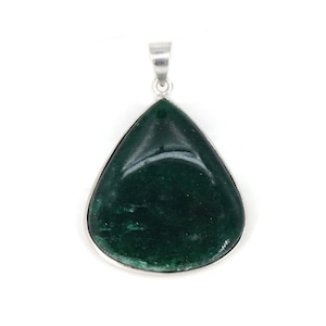 Big Statement Necklace, Green Jade Pendant, Dark Green Jade Necklace, 925 Sterling Silver, Green Gemstone Jewelry, Ladies Necklace