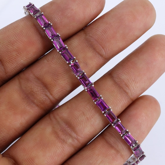 Natural Rhodolite Garnet Bracelet Rectangle Shape Wedding