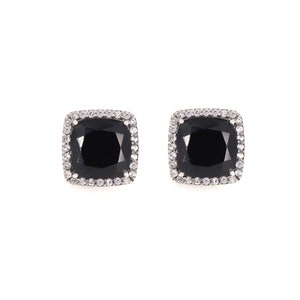 Black Studs, 925 Silver Stud, Black Onyx CZ Earrings, Womens Earrings, Handmade Silver Studs with Onyx, Gift For Her, Black Earring