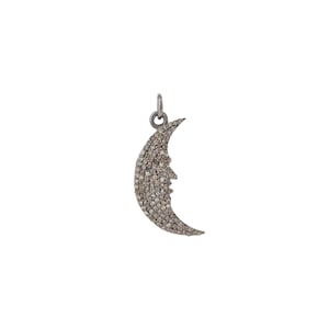 Beautiful Victorian pave diamond crescent moon pendant, 925 Sterling Silver Crescent Moon Pendant Face in the Moon Pendant Necklace
