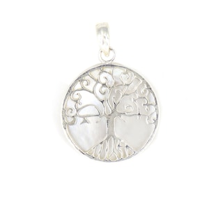 925 Silver Mother of Pearl Pendant, Tree of Life & Eye Design Filigree Necklace, Symbol of Growth, Modern | Perfect Gift For Her