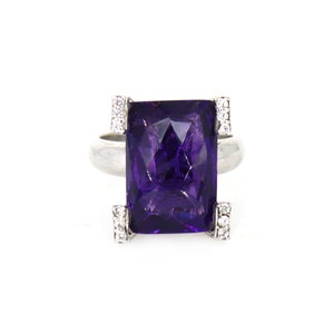 Natural Dark Amethyst Cubic Zirconia Statement Ring, Wedding Ring, February Birthstone Ring, Purple Gemstone Ring, Amethyst  Checker Cut