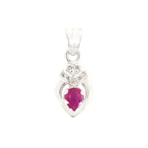Vintage Ruby & Diamond Necklace Pendant Tiny Small Pear Cut Gemstone, Ladies Womens Jewelry Retro Jewellery, Valentine Gift For Her