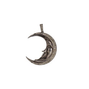 Diamond silver crescent moon pendant, moon necklace half moon layer necklace, celestial pendant, moon face, moon charm, pave diamond pendant