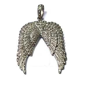 Eagle Wings Natural Pave Diamond Pendant Necklace, 925 Sterling Silver Diamond Eagle Pendant, Victorian Art Deco Pendant For men Women