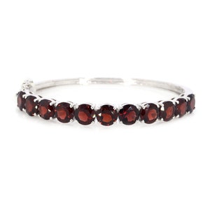 Natural Garnet Bangle, 925 Sterling Silver & Garnet Bangle, Natural Round  Gemstone Garnets Bangle With Open Box, January Birthstone Jewelry
