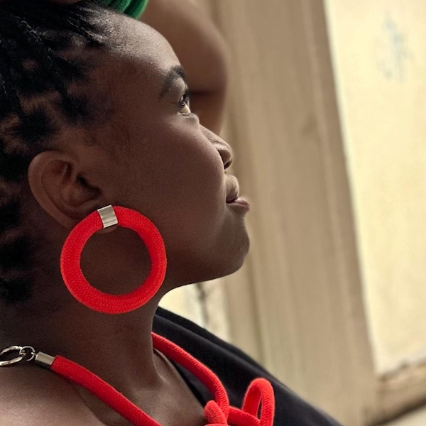 Kolczyki ze sznurka tekstylnego, kolczyki z materiału tekstylnego, kolczyki bawełniane dla skóry wrażliwej, wygodny prezent dla niej, codzienne kolczyki z materiału tekstylnego, lekkie kolczyki