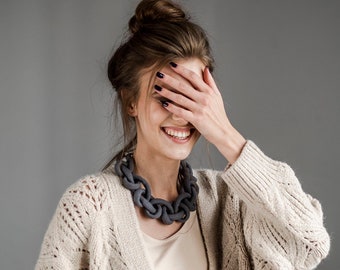 Braided textile Cord Necklace, Graphite textile necklace, sensitive skin cotton necklace, comfortable gift for her, knotted necklace