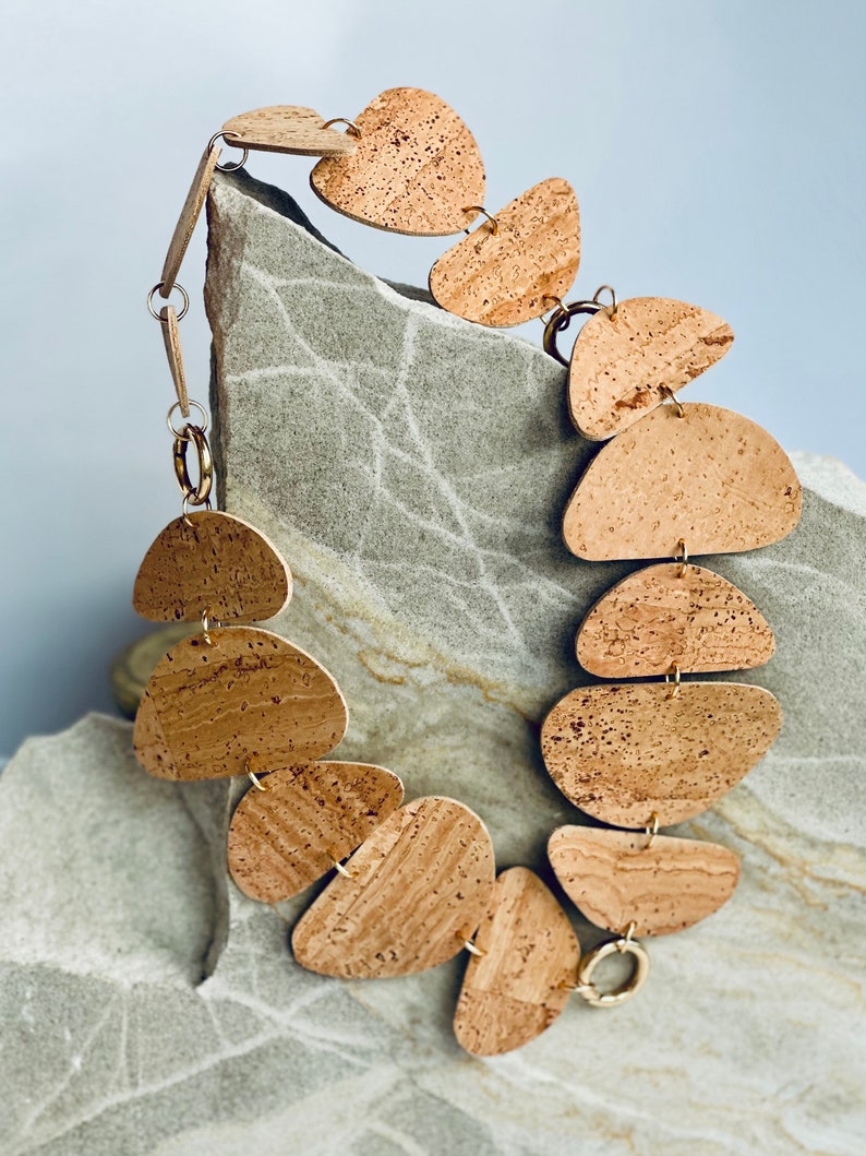 Cork necklace Cork Jewelry for Women Necklace Boho Vegan Necklace Gifts for Her Ring clasp Natural Cork necklace for her image 2