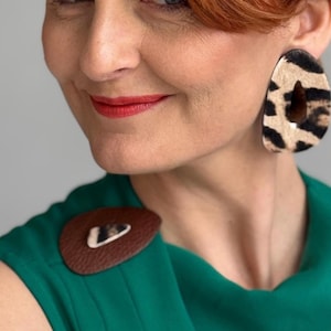 Leopard Leather Brooch, Animal Print Pin, Bold Handmade Accessory, Unique Gift for Her, Statement Jacket or Scarf Brooch, Wild & Chic