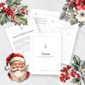 2023 Druckbarer reflektierender Tarot-Adventskalender, Weihnachts-Countdown, Weissagungs-Journal, Kartenlegung, Kartenlese-Journal, 3 Karten auszubreiten