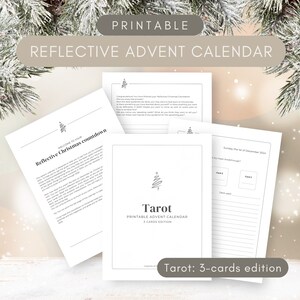 2024 Druckbarer reflektierender Tarot-Adventskalender, Weihnachts-Countdown, Weissagungs-Journal, Kartenlese-Journal, 3 Karten