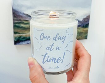 Stress & Anxiety Relief Candle |One day at a time - Scented White Sage Lavender | 8oz Soy candle | Self-care gift