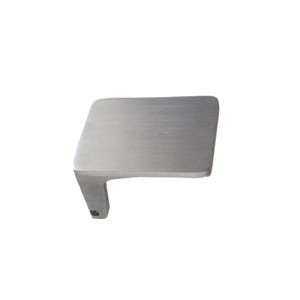 May include: A brushed nickel cabinet pull with a rectangular shape and a slight curve on the top edge.