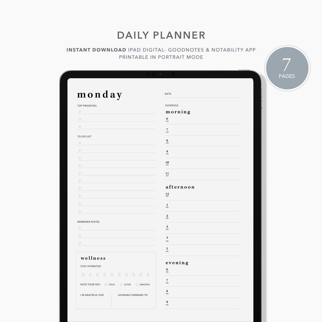 Minimalist Undated Daily Digital Planner Portrait for iPad and Printing ...
