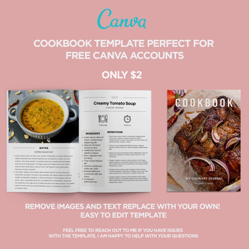 Printable Cookbook Template, 8.5x11 Editable Recipe Book, Canva DIY ...