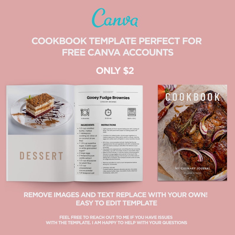 Printable Cookbook Template, 8.5x11 Editable Recipe Book, Canva DIY