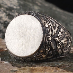 Engraved Man Ring Silver, Unique Oxidized Mens Ring, Sterling Silver Man Ring,Mens, Oxidized Ring, Handmade Ring Man ,Men&#39;s Jewelry