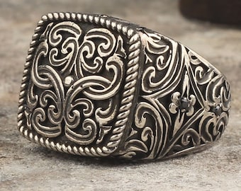 Oxidized Sterling Silver Mens Ring: Handmade Vintage Style