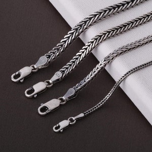 Sterling Silver Foxtail Chain Necklace, Mens Viking Chain, 5mm Oxidized Chain,Thick Foxtail Chain Necklace, Boys Necklaces, Gift For husband