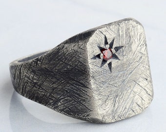 Sterling Silber Siegelring Nordstern: Viel Glück Ring am kleinen Finger