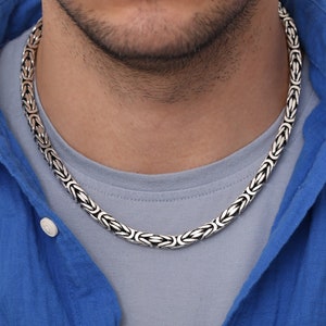 Handmade Sterling Silver Byzantine Chain Necklace for Men