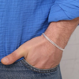 Mens Cuban Bracelet Miami Chain Bracelet For Men, 925 Silver Cuban Curb Bracelet, Curb Link Silver Bracelet, Gift For Him, Men Birthday Gift