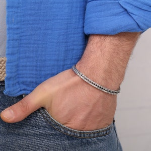925 Sterling Silver King Chain Bracelet, Handmade Square 925 Sterling Silver King Chain Bracelet, Handmade Square