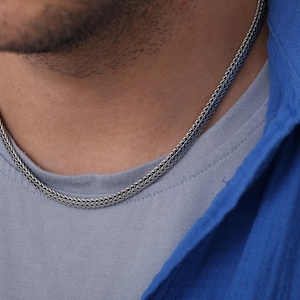 925 Silver Viking Man Chain Necklace, Handmade Foxtail Chain For Mens, Silver Oxidized Knit Chain, Mens Jewelry, Boyfriend Gift, Men Gift