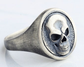 Handmade Sterling Silver Skull Ring: Gothic Biker Jewelry Gift