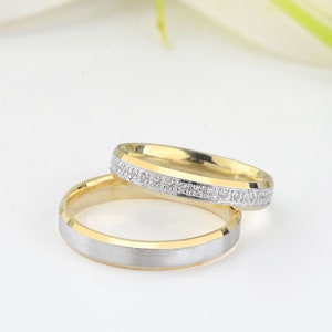 Modern Wedding Band Set, Wedding Ring Set, Matching Wedding Bands for Couple, Couple Wedding Rings, Engraved Wedding Band,Engagement ring