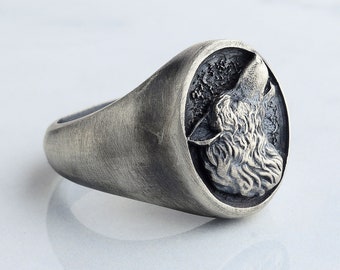 Handmade Sterling Silver Wolf Signet Ring - Animal Jewelry Gift