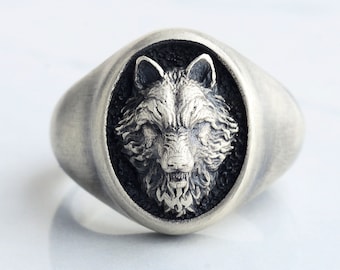Handmade Sterling Silver Wolf Ring: Animal Signet Ring for Men