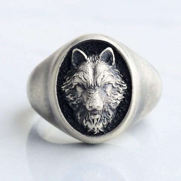 Silver Wolf Men Ring, Handmade Animal Ring, Men Ring, Sterling Silver Pinky Ring, Ring For Man, Signet Mens Ring, Gift For Men, Unique Gift