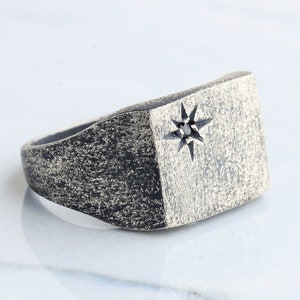 Handmade Sterling Silver North Star Signet Ring - Unisex Astrology Jewelry