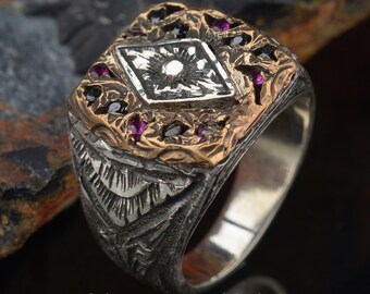 Oxidized Sterling Silver Man Ring: Handmade Vintage Style Jewelry