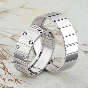Silver Wedding Band Set, Modern Wedding Ring Set, Matching Wedding Bands for Couple, Couple Wedding Rings, Handmade Engagement Ring,