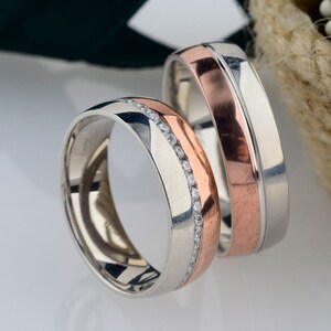 Modern Wedding Band Set, Wedding Ring Set, Matching Wedding Bands for Couple, Couple Wedding Rings, Engraved Wedding Band,Engagement ring