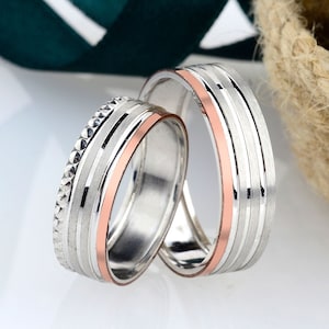 Modern Wedding Band Set, Wedding Ring Set, Matching Wedding Bands for Couple, Couple Wedding Rings, Engraved Wedding Band,Engagement ring