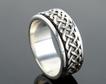 Celtic Knot Spinner Ring, Sterling Silver Engraved Ring Handmade Man Promise Ring, Wedding Rings For Man,Men Gifts, Anxiety Ring