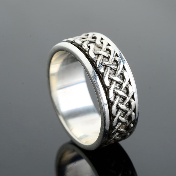 Celtic Knot Spinner Ring, Sterling Silver Engraved Ring Handmade Man Promise Ring, Wedding Rings For Man,Men Gifts, Anxiety Ring