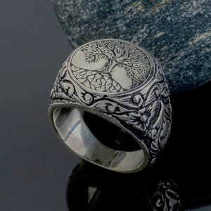 Familiy Tree Sterling Silver Ring ,Yggdrasil Tree of Life Handmade Signet Ring, Ring For Man,Signet Men Ring, Unique Man Ring