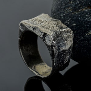 Handmade Sterling Silver Signet Ring: Unique Stone Ring for Men