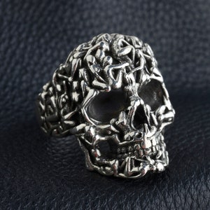 Skull Handmade Men Ring, Silver Biker Ring, Skull Punk Ring, Unique Halloween Biker Boho Rings For Men, Unisex Ring, Gift For Men, Mens Gift